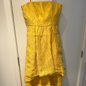 Monique Lhuillier strapless yellow high low dress size 14